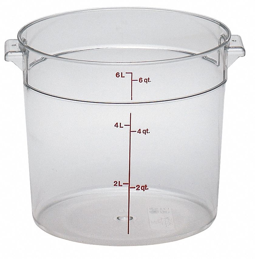 Food Storage Container: 6 qt Capacity, Clear Body, Graduated, Polycarbonate, Includes Handle