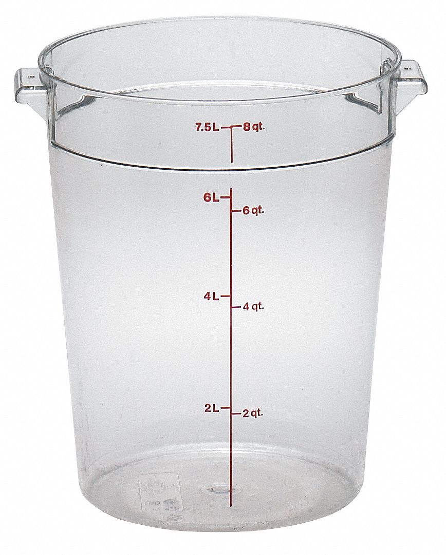 Food Storage Container: 8 qt Capacity, Clear Body, Graduated, Polycarbonate, Includes Handle