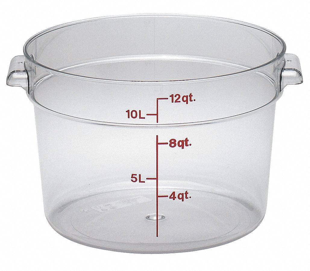 Food Storage Container: 12 qt Capacity, Clear Body, Graduated, Polycarbonate, Includes Handle