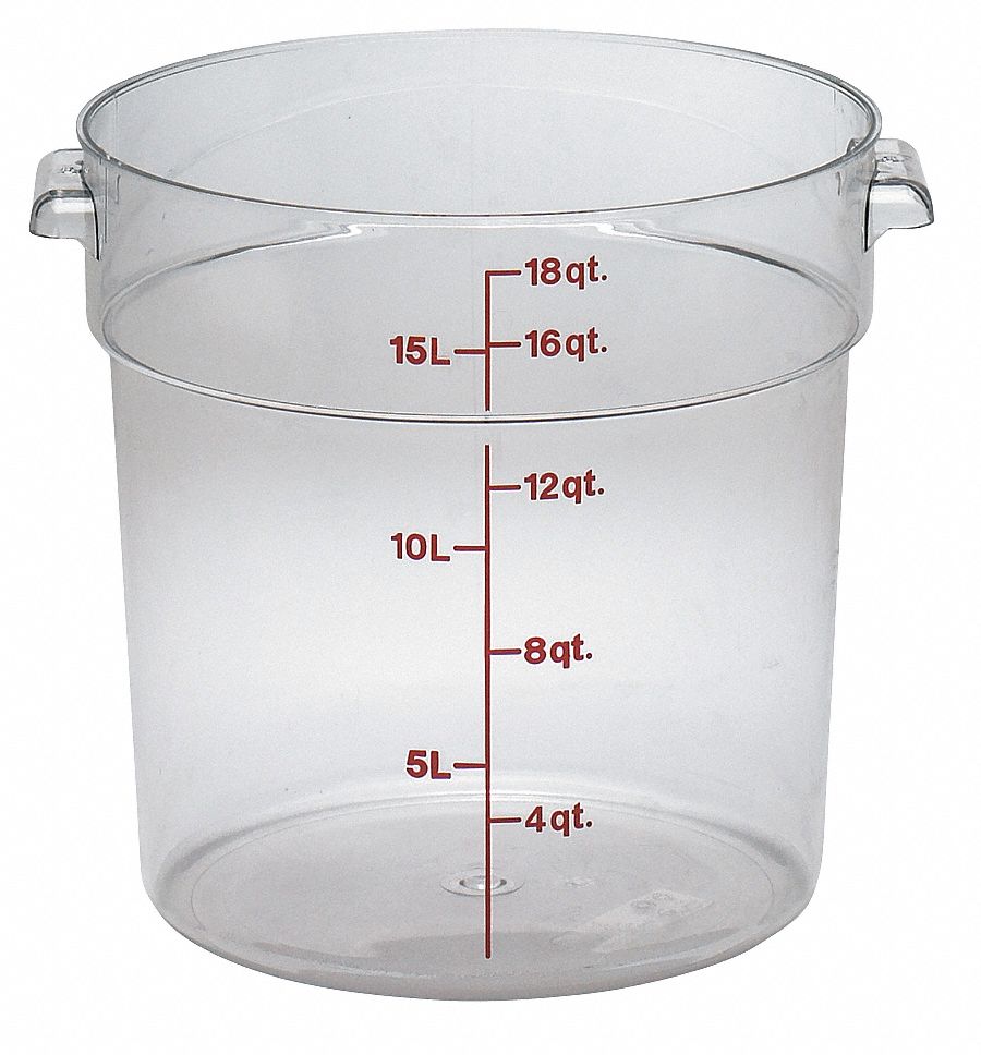 Food Storage Container: 18 qt Capacity, Clear Body, Graduated, Polycarbonate, Includes Handle