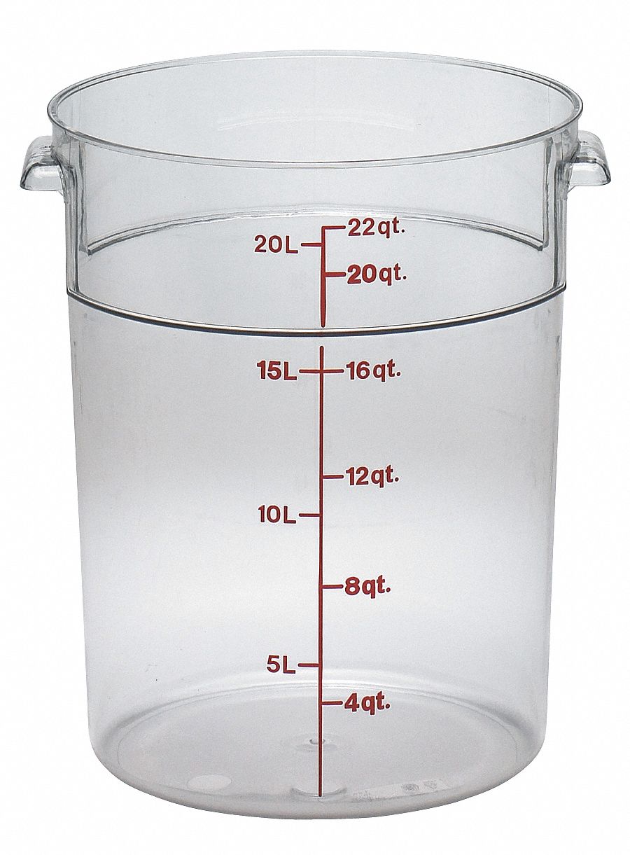 Food Storage Container: 22 qt Capacity, Clear Body, Graduated, Polycarbonate, Includes Handle