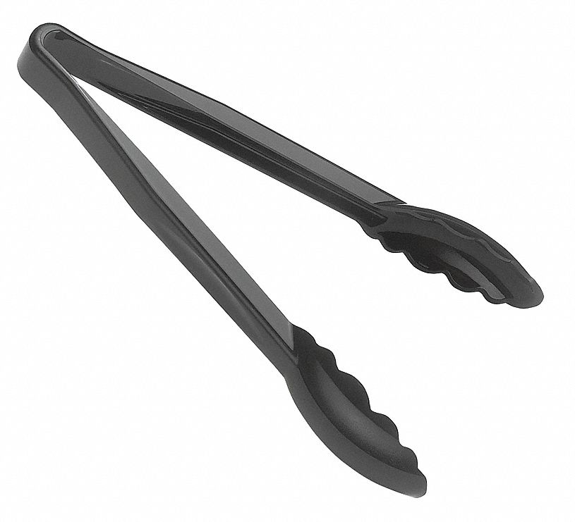 Serving Tongs: 6 in Overall Lg, Black, NSF Certified, Black, Plastic, Dishwasher Safe