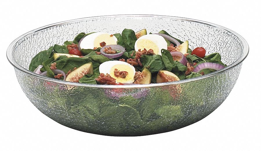 Bowls: Pebbled, 5.8 qt Capacity, Pebbled, Polycarbonate, 12 in Dia, 4 in Overall Ht