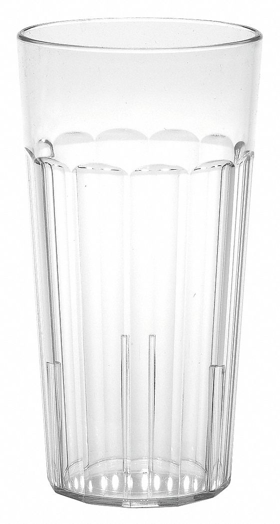 Tumbler: Sani Rim, 22 fl oz Capacity, Clear, Plastic, 3 1/2 in Dia, 6 1/2 in Overall Ht