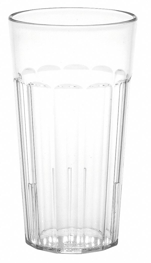 Tumbler: Sani Rim, 16.4 fl oz Capacity, Clear, Plastic, 3 1/4 in Dia, 5 3/4 in Overall Ht