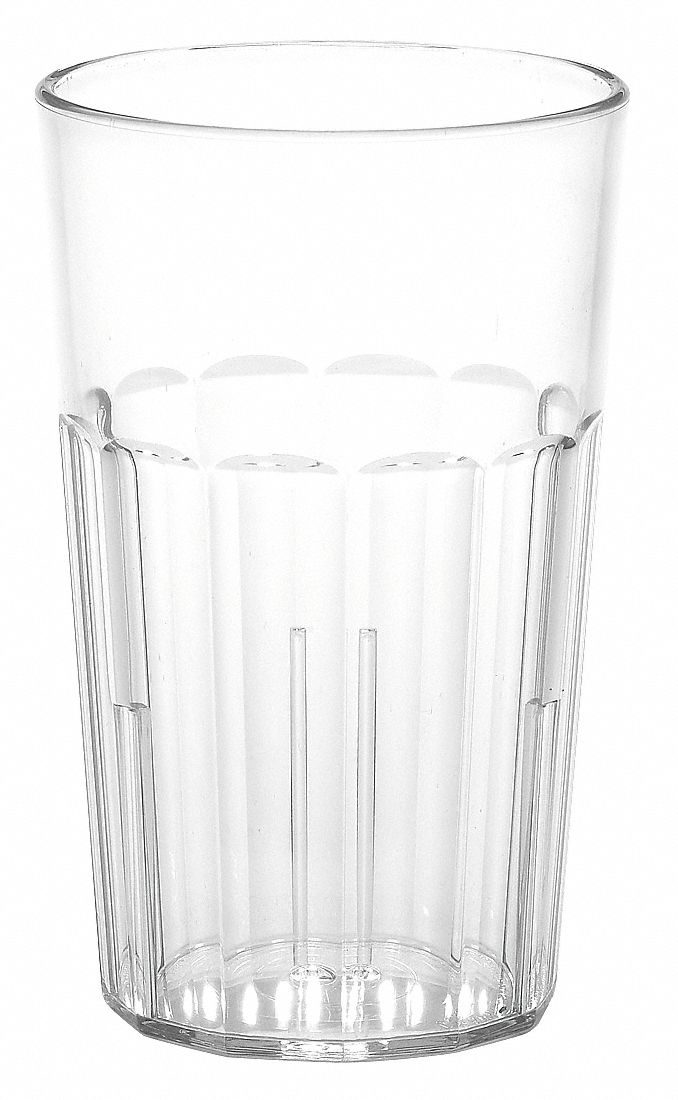 Tumbler: Sani Rim, 14 fl oz Capacity, Clear, Plastic, 3 1/8 in Dia, 5 in Overall Ht, Clear