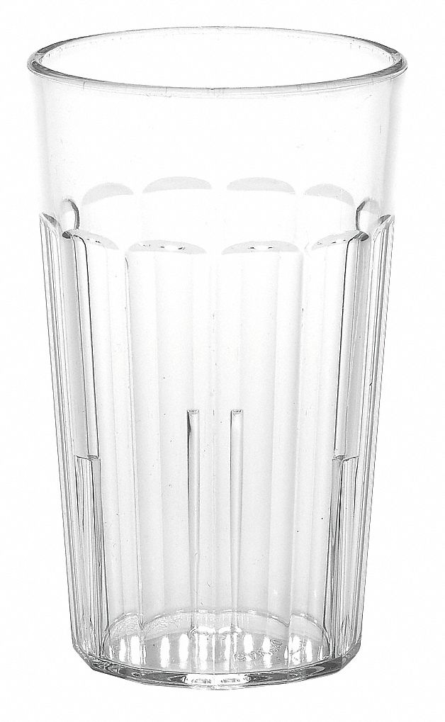 Tumbler: Sani Rim, 10 fl oz Capacity, Clear, Plastic, 2 7/8 in Dia, 4 5/8 in Overall Ht