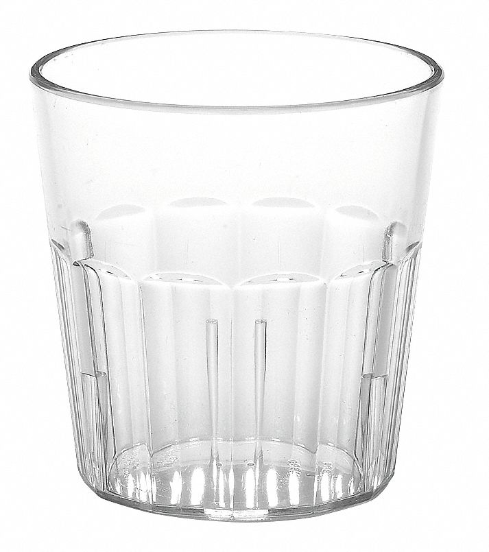 Tumbler: Sani Rim, 9.3 fl oz Capacity, Clear, Plastic, 3 1/4 in Dia, 3 3/8 in Overall Ht