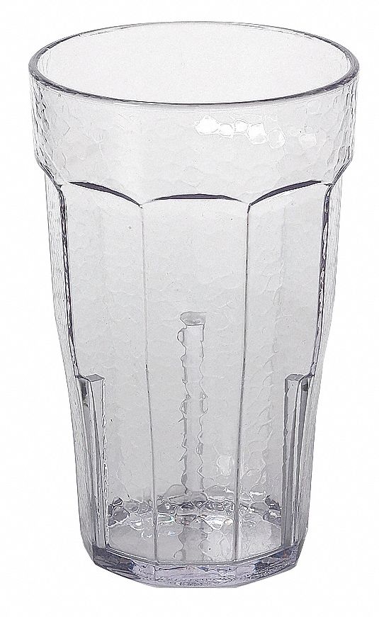 Tumbler: Classic, 14 fl oz Capacity, Clear, Plastic, 3 1/4 in Dia, 5 1/8 in Overall Ht, Clear