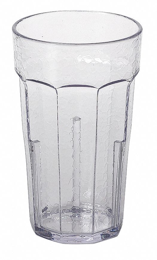 Tumbler: Classic, 10 fl oz Capacity, Clear, Plastic, 2 7/8 in Dia, 4 3/4 in Overall Ht, Clear