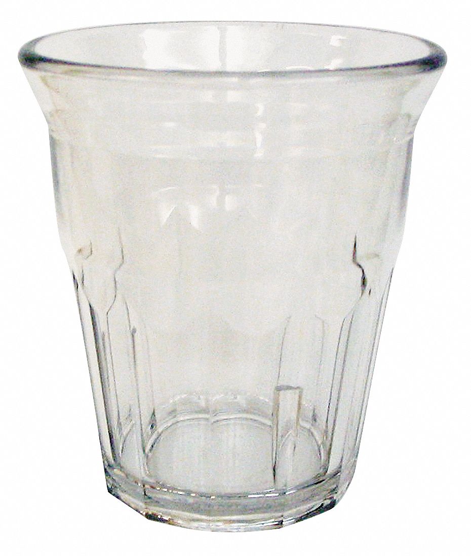 Tumbler: Sani Rim, 9.1 fl oz Capacity, Clear, Polycarbonate, 3 3/8 in Dia, Clear