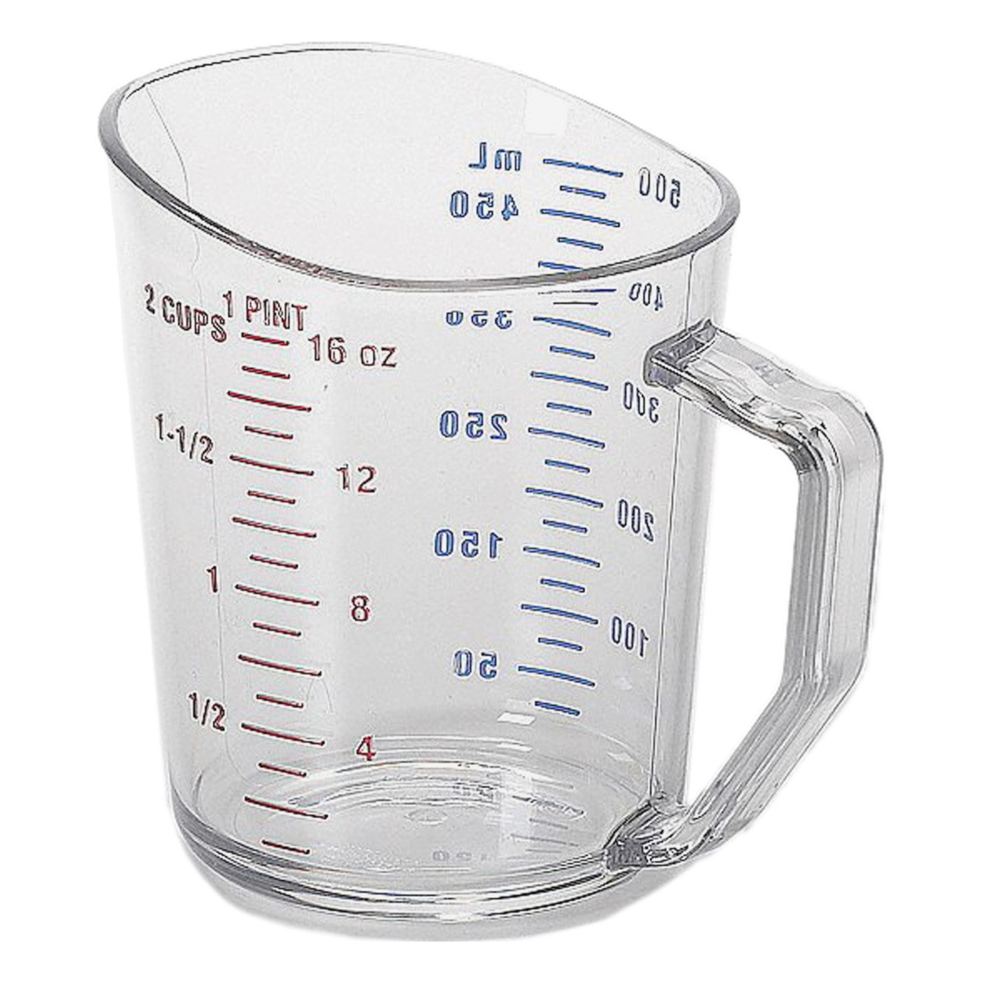 Measuring Cup: Dry/Liquid, 1 pt Capacity, Polycarbonate, Clear, 5 in Overall Lg, Clear