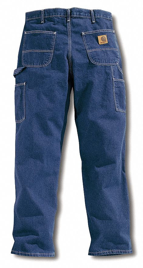 CARHARTT Dungaree Work Pants: Men's, Work Pants, ( 32 in x 30 in ), Blue,  Cotton, Buttons, Zipper