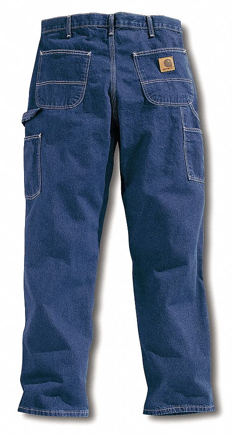 CARHARTT Dungaree Work Pants: Men's, Work Pants, ( 40 in x 30 in ), Blue,  Cotton, Buttons, Zipper