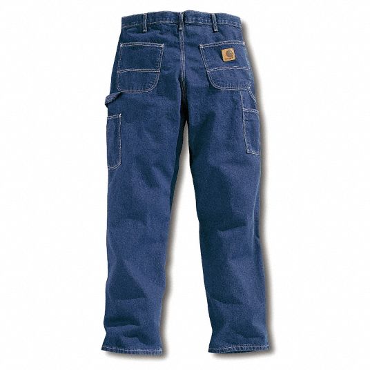 CARHARTT Dungaree Work Pants: Men's, Work Pants, ( 46 in x 32 in ), Blue,  Cotton, Buttons, Zipper