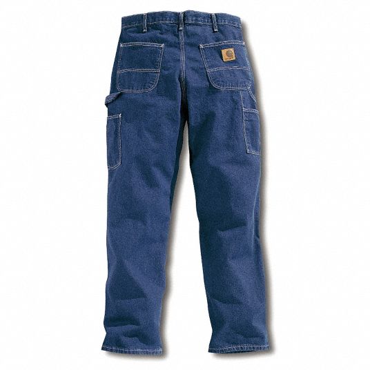 CARHARTT Dungaree Work Pants: Men's, Work Pants, ( 36 in x 30 in ), Blue,  Cotton, Buttons, Zipper