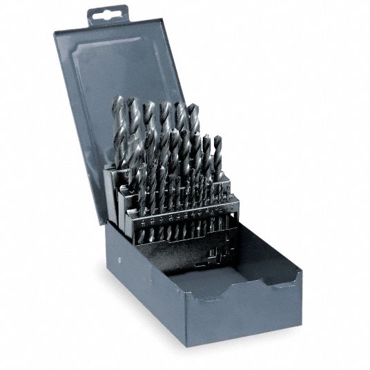 WESTWARD Jobber Drill Bit Set 1/16 in Smallest Drill Bit Size, 1/2 in