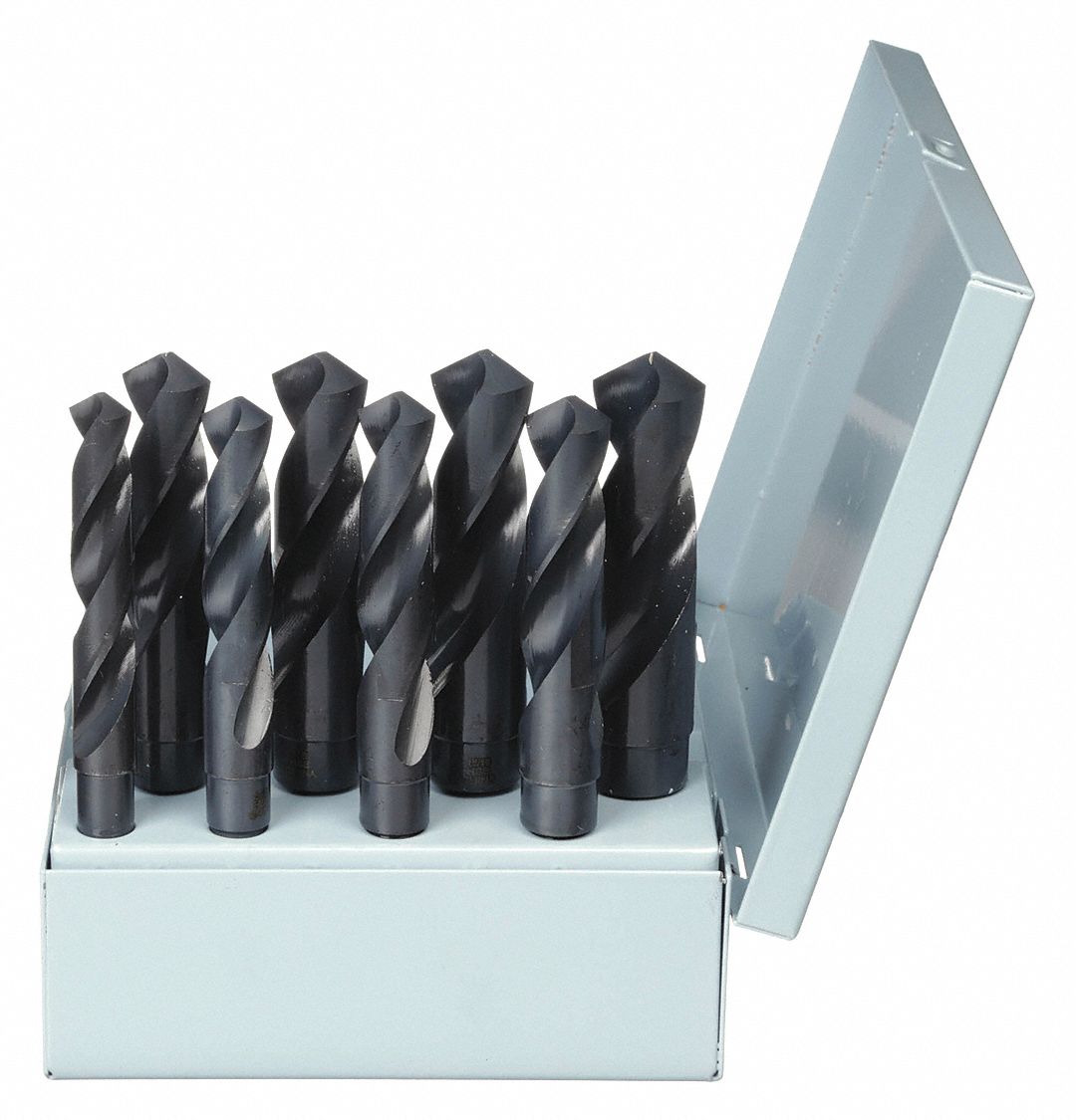 Reduced Shank Drill Bit Set: 8 Pc, 9/16" to 1", 118° Point, Black Oxide HSS