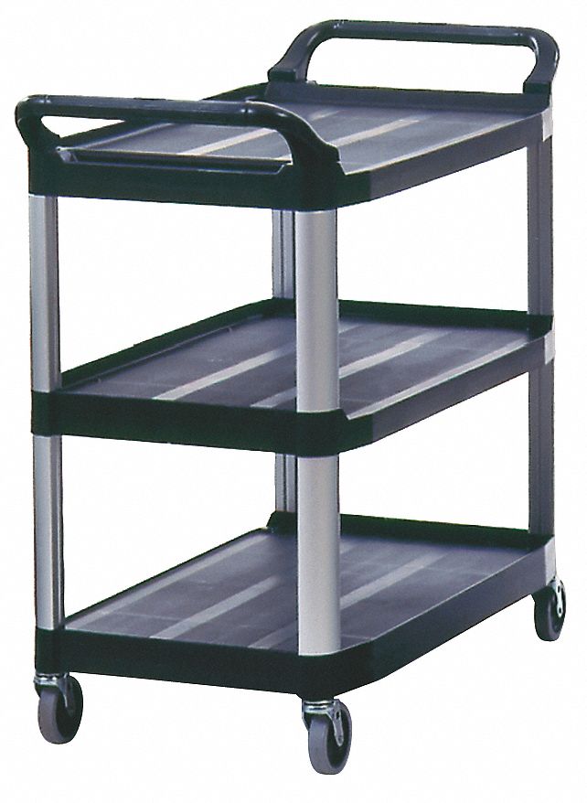 DUAL-HANDLE UTILITY CART WITH LIPPED PLASTIC SHELVES, 40 IN X 20 IN