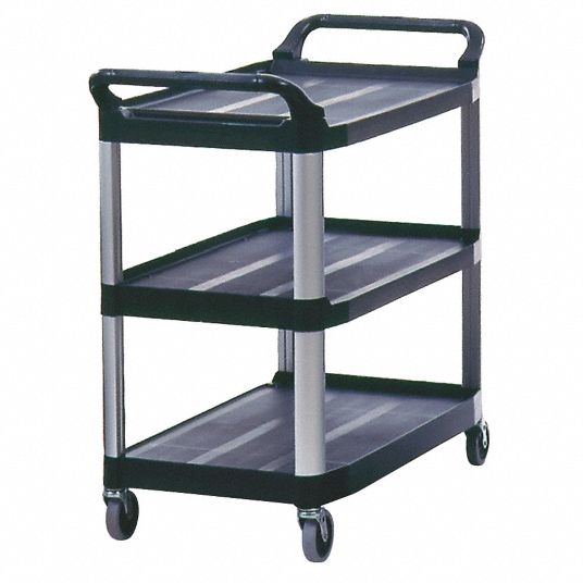 Rubbermaid FG409100OWHT Xtra Off-White 300 lb. Three Shelf Utility Cart /  Bus Cart 40 x 20 x 37