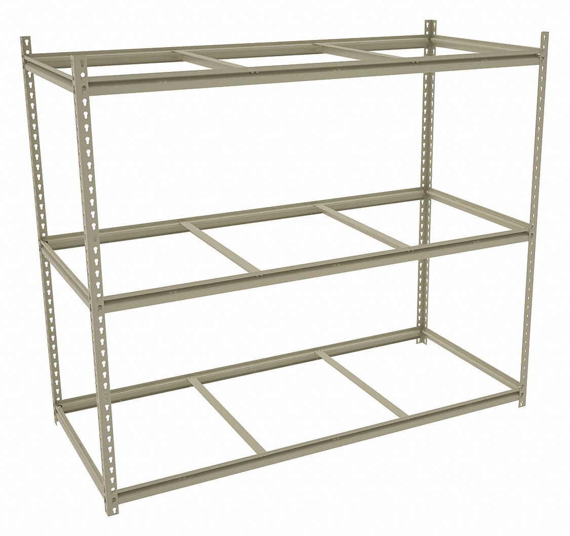 Boltless Shelving: Starter, Medium-Duty, 69 in x 30 in, 60 in Overall Ht, 3 Shelves, Open