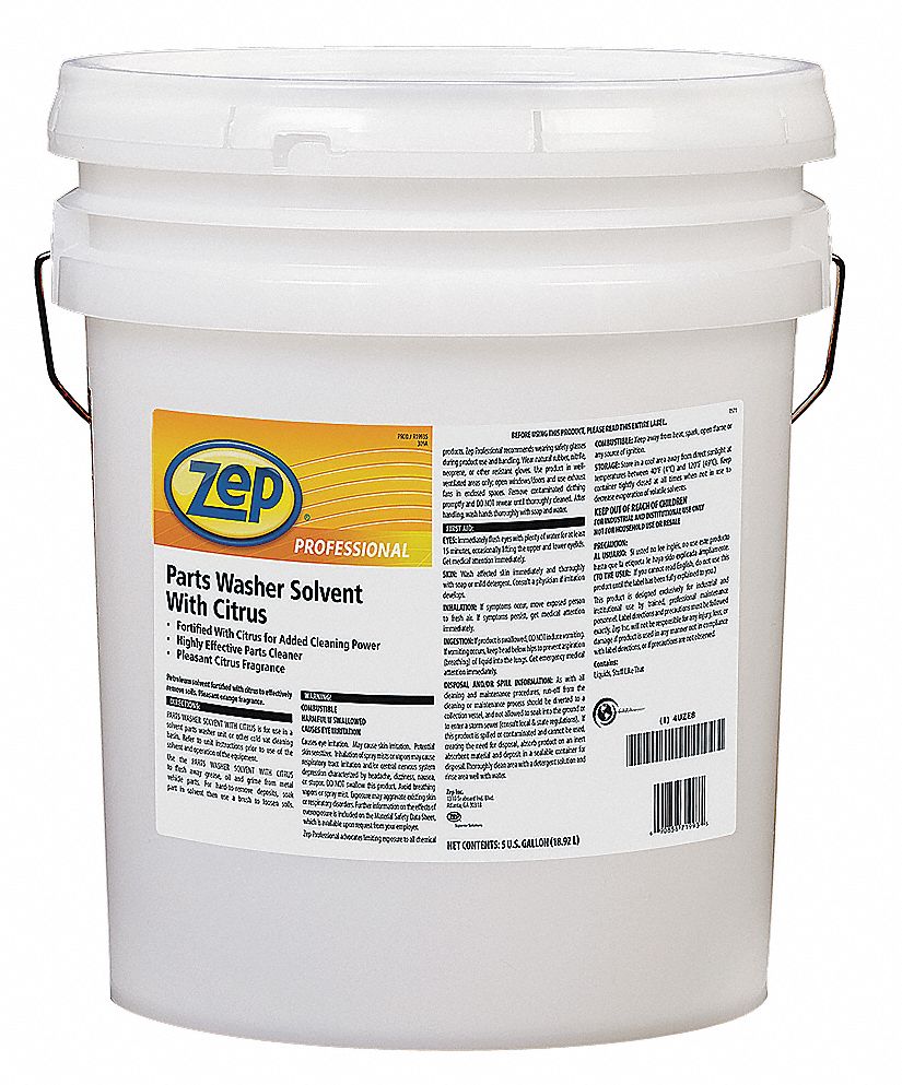 Parts Washer Solvent with Citrus: 5 gal Size, Clear