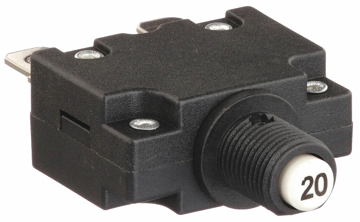 Panel Mount Circuit Breaker: 20 A Amps, 125/250V AC, 32V DC, 3/8 in Collar, 1.78 in Dp, 1/4 in Tab