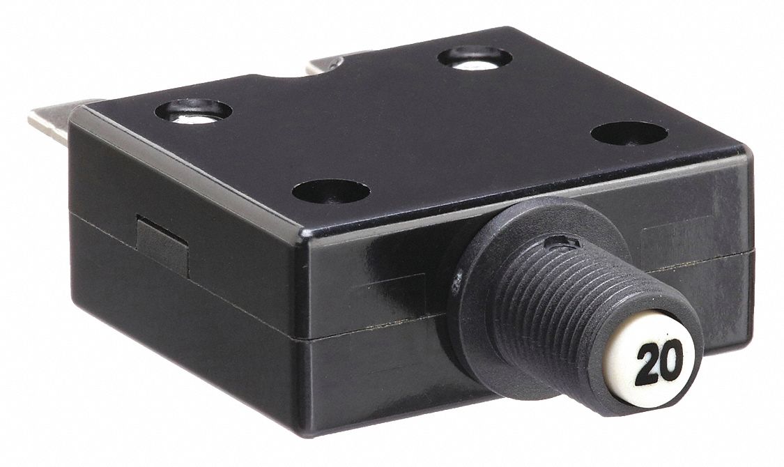 Panel Mount Circuit Breaker: 20 A Amps, 125/250V AC, 32V DC, 3/8 in Collar, 2.31 in Dp, 1/4 in Tab