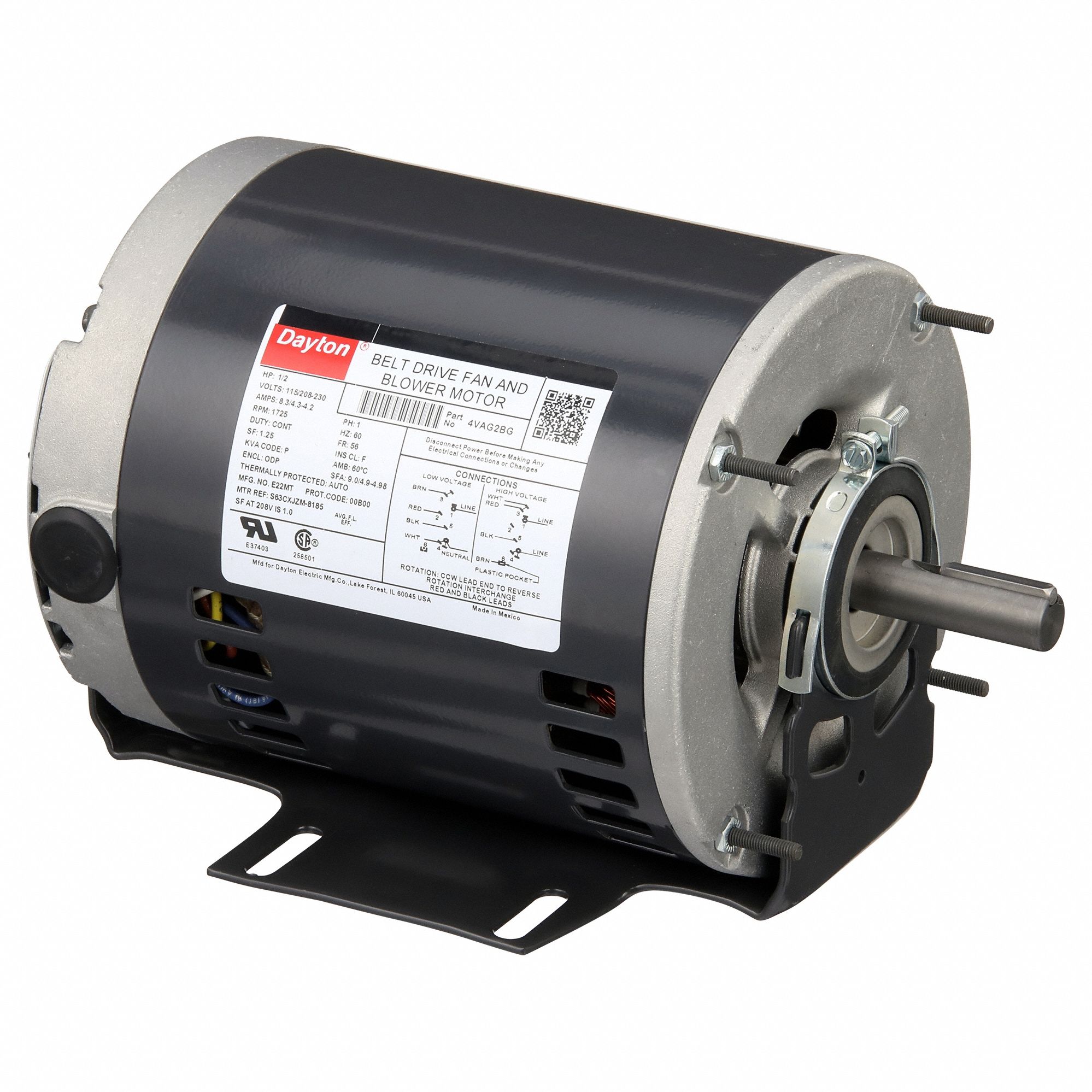 Belt Drive Motor: 1 Speed, Open Drip Proof, Cradle Base Mount, 1/2 hp Horsepower, Auto