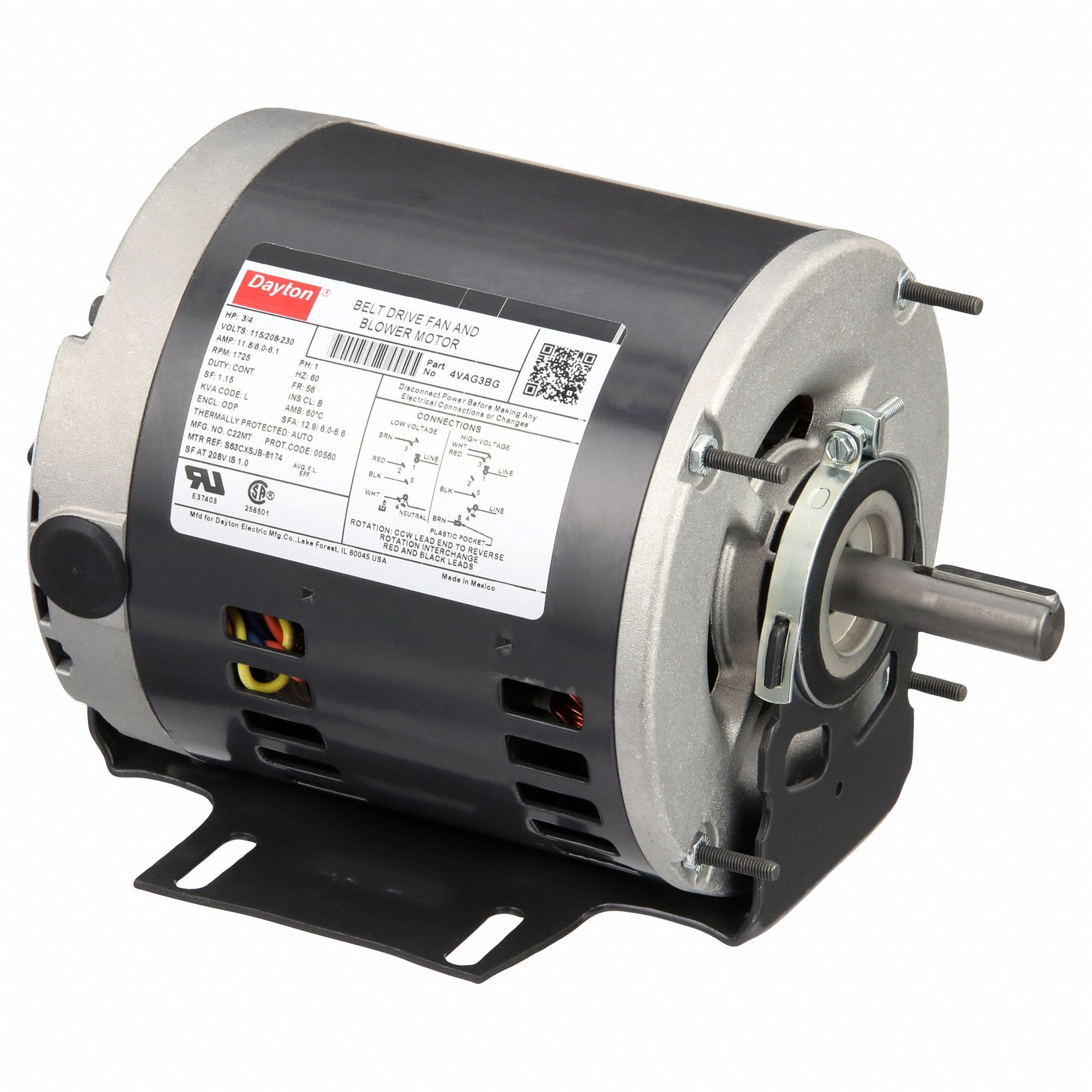 Belt Drive Motor: 1 Speed, Open Drip Proof, Cradle Base Mount, 3/4 hp Horsepower, Auto
