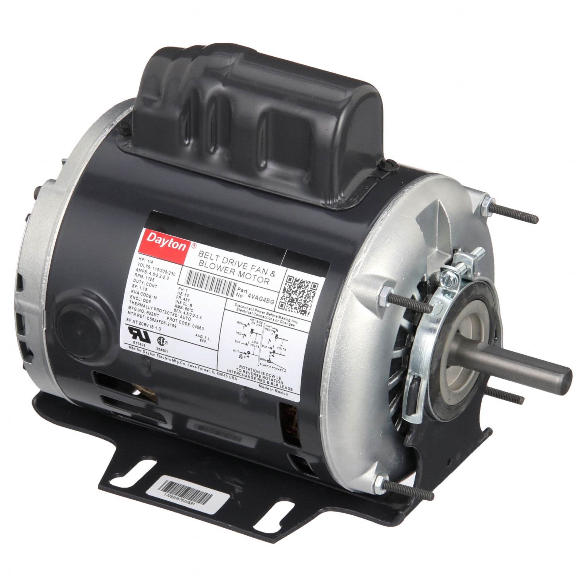 Belt Drive Motor: 1 Speed, Open Drip Proof, Cradle Base Mount, 1/4 hp Horsepower, Auto
