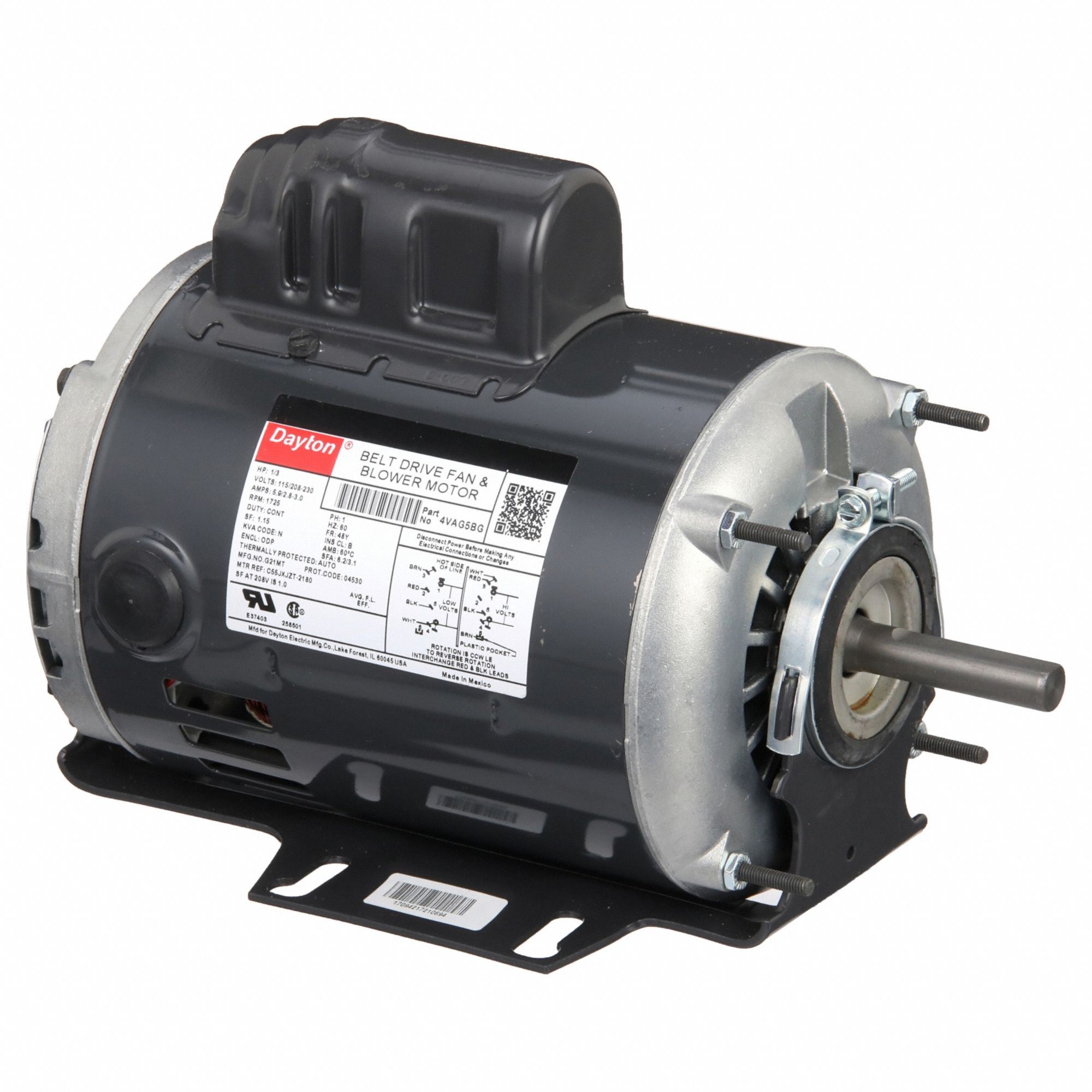 Belt Drive Motor: 1 Speed, Open Drip Proof, Cradle Base Mount, 1/3 hp Horsepower, Auto