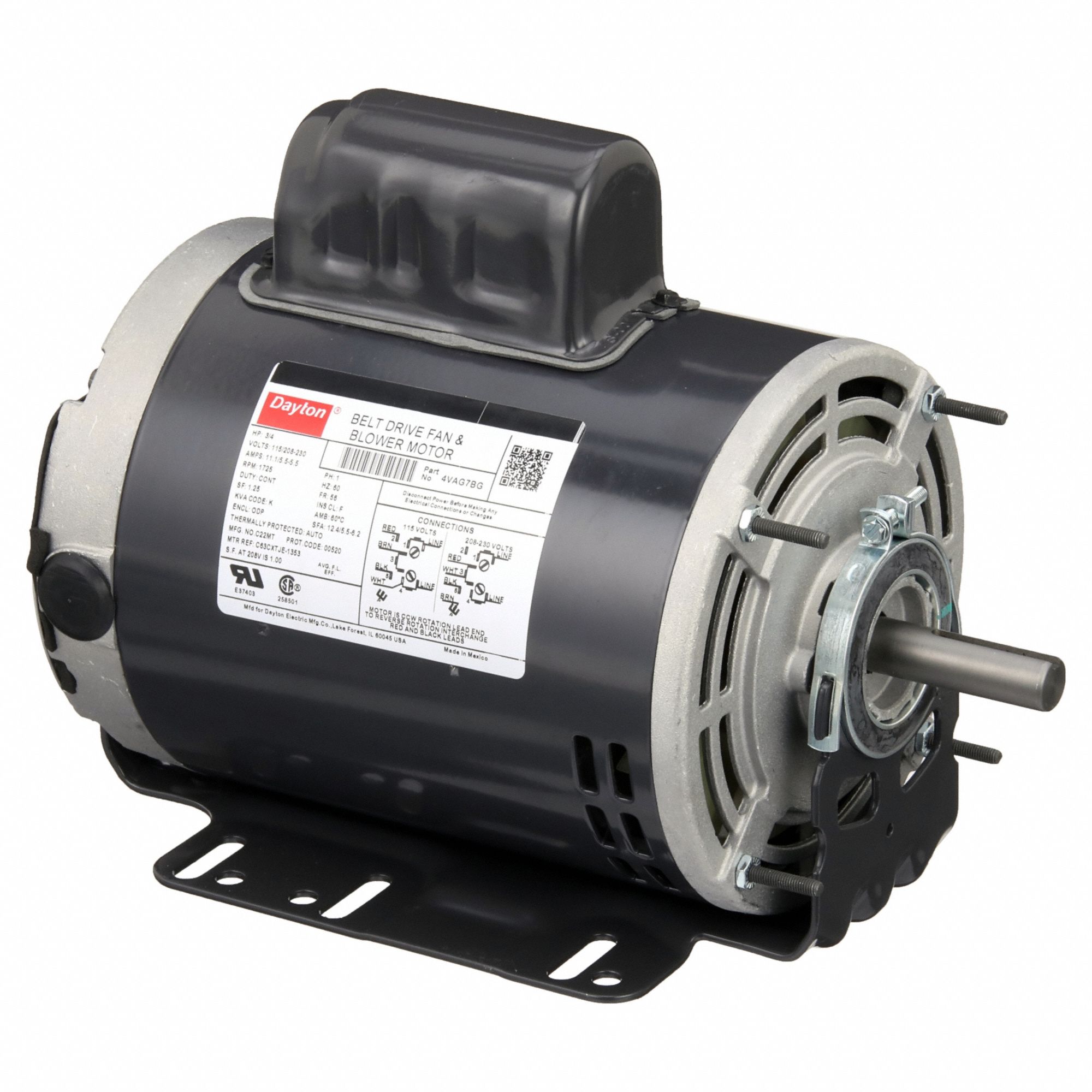 Belt Drive Motor: 1 Speed, Open Drip Proof, Cradle Base Mount, 3/4 hp Horsepower, Auto
