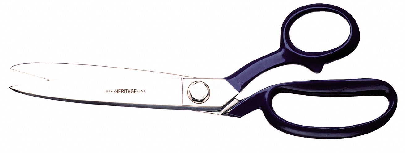 Industrial Shears: Right-Hand, 11 1/4 in Overall Lg, Straight, Steel, Fine, Blue