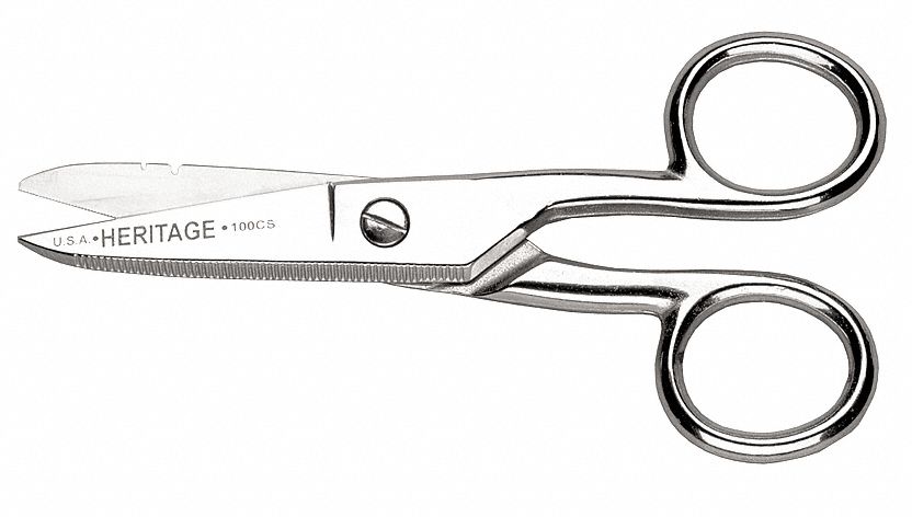 ELECTRICIANS SCISSORS, RIGHT-HAND, 5 1/4 IN OVERALL L, SERRATED, STEEL, FINE, SILVER