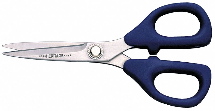 Shears: Ambidextrous, 5 1/4 in Overall Lg, Straight, Stainless Steel, Fine, Blue
