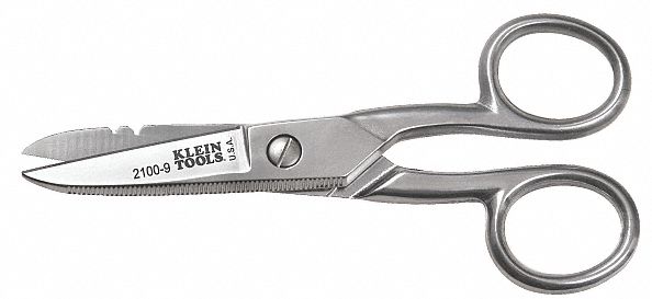 Electricians Scissors: Ambidextrous, 5 1/4 in Overall Lg, Serrated, Stainless Steel