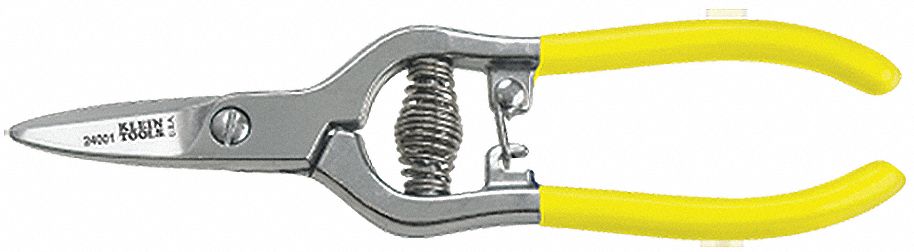 SHEARS, AMBIDEXTROUS, 5 IN OVERALL L, SERRATED, STEEL, POINTED, YELLOW