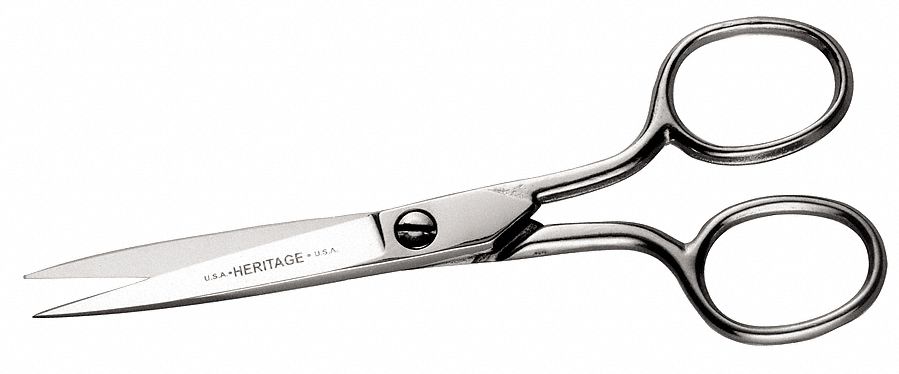 SCISSORS, RIGHT-HAND, 4 1/2 IN OVERALL L, STRAIGHT, STEEL, FINE, SILVER, MULTIPURPOSE
