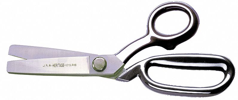 Fabric Shears: Right-Hand, 8 3/4 in Overall Lg, Serrated, Steel, Rounded, Silver