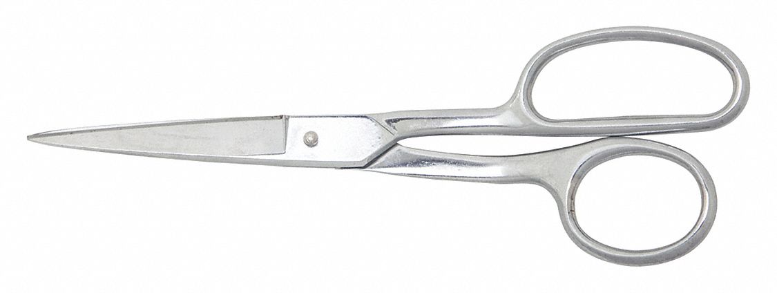 Carpet Shears: Right-Hand, 8 in Overall Lg, Straight, Nickel Chrome, Pointed, Silver