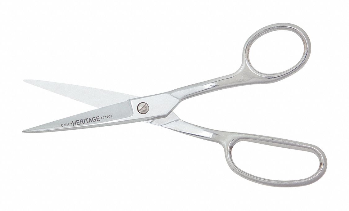 Carpet Shears: Left-Hand, 8 in Overall Lg, Straight, Nickel Chrome, Pointed, Silver