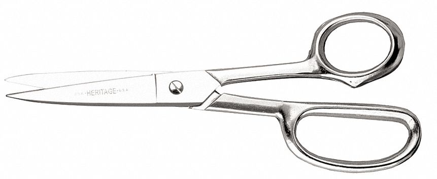 Carpet Shears: Right-Hand, 8 1/4 in Overall Lg, Straight, Nickel Chrome, Pointed, Silver