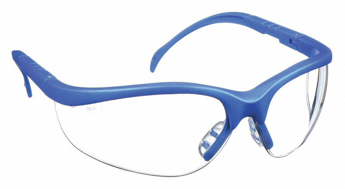 LUNETTES DE SÉCURITÉ, DEMI-MONTURE, ENVELOPPANTES, NYLON/POLYCARBONATE, ANTIBUÉE, BLEU/TRNSP, M, UNISEXE