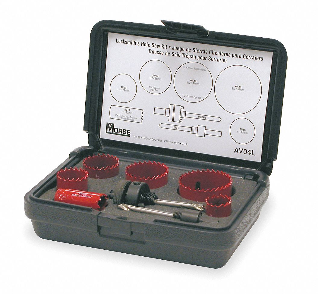 Locksmiths Hole Saw Kit, BiMetal Tooth Material, Impact Rated No