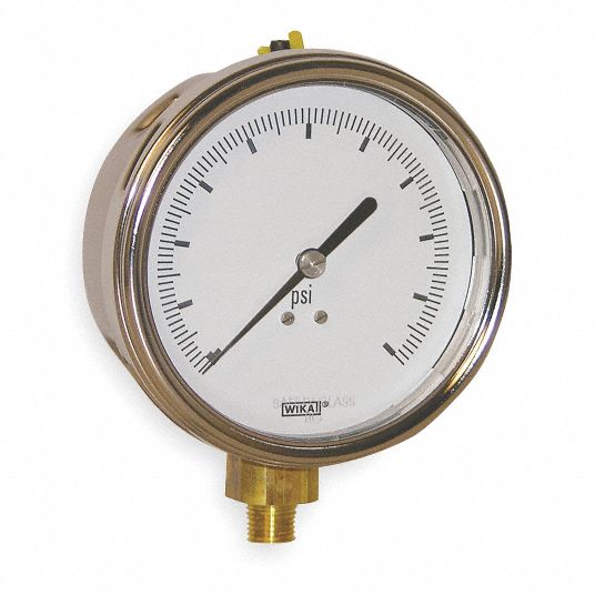 WIKA Vacuum Gauge, 30 in Hg Vac to 0 Range, 1/4 in MNPT, ±1.00% Gauge ...