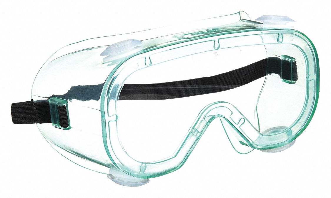 SAFETY GOGGLES, TRADITIONAL, PVC/PC, ANTI-FOG, GREEN/CLEAR, UNIVERSAL, UNISEX