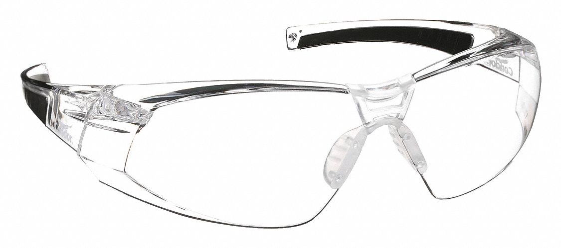 SAFETY GLASSES, FRAMELESS, WRAPAROUND, PC/RUBBER, ANTI-SCRATCH, CLEAR, UV, M