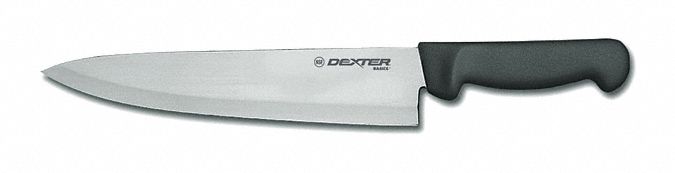 Chef/Utility Knife: Curved, 15 in Overall Lg, Steel Blade, Black/White Handle, Black