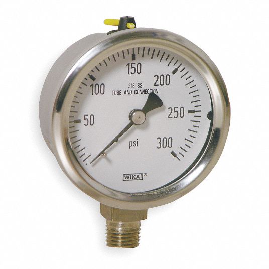 WIKA Pressure Gauge, 0 to 300 psi Range, 1/4 in NPT, ±212 Gauge